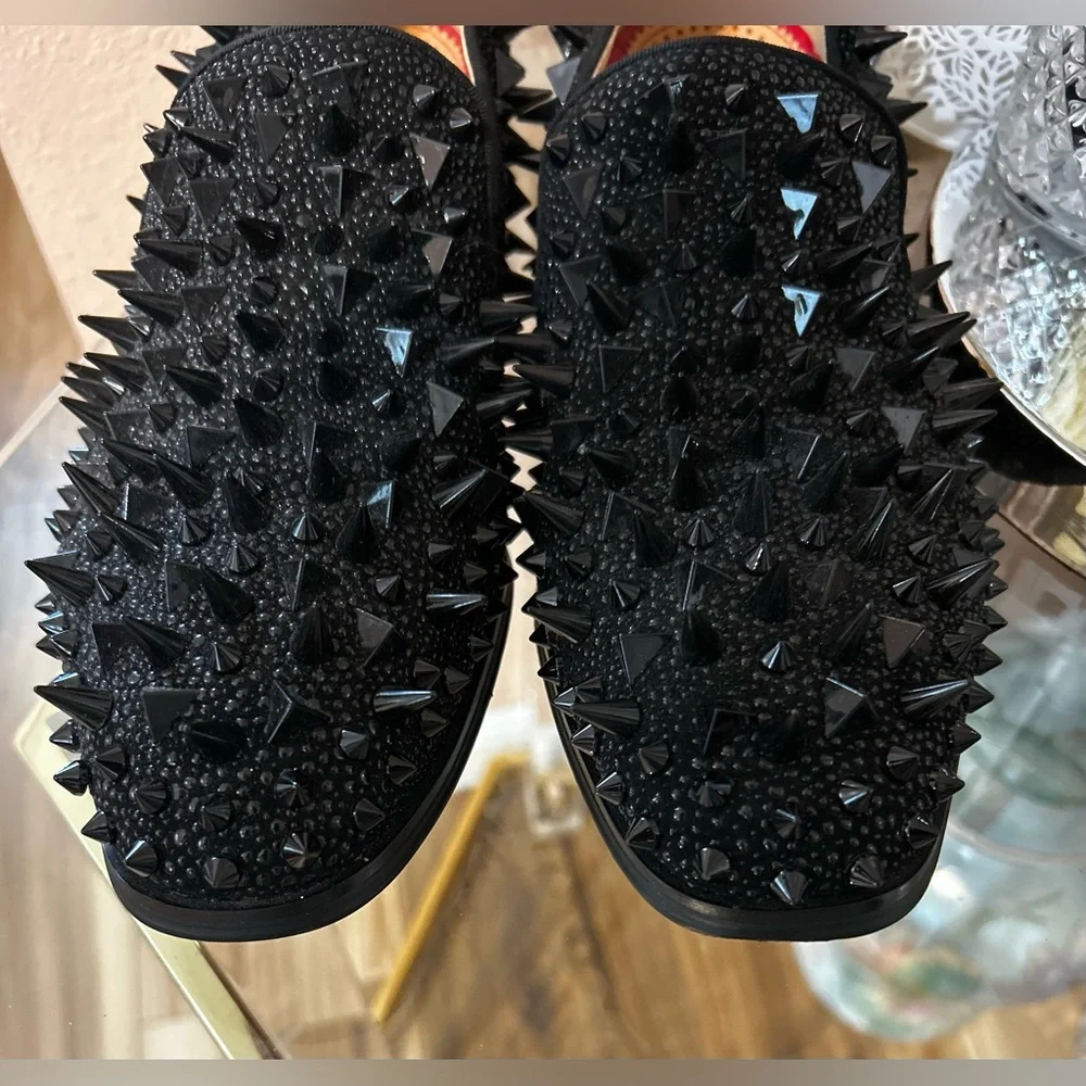 Black with Red Bottom Soles Spiked Studded Rivets Slip On Dress Shoes/Loafers 41 - Picture 2 of 16